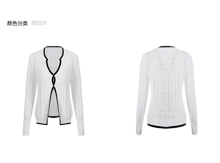 V-Neck Plain Contrast Trim Pointelle Knit Sweater / Low Rise Lace Trim Hot Pants