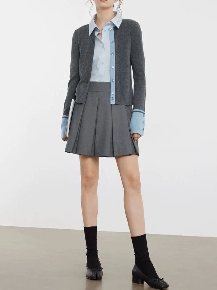 Crew Neck Two Tone Cardigan