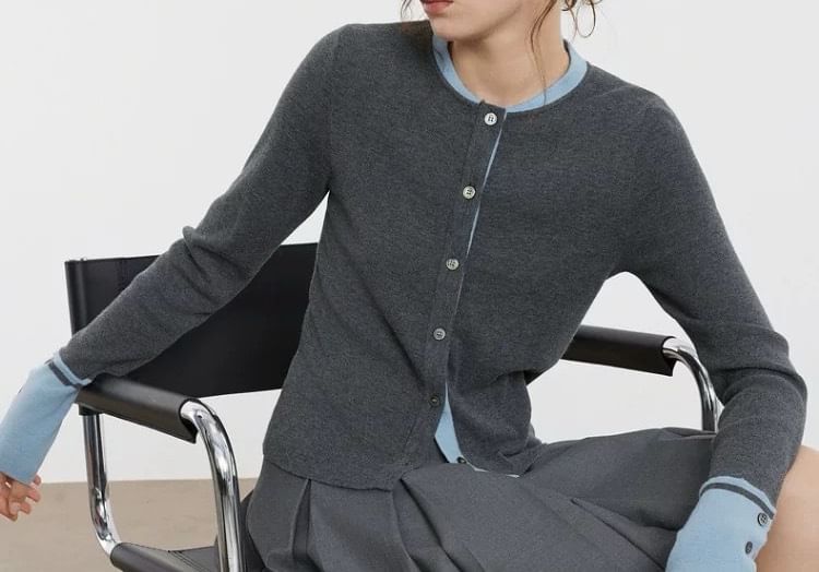 Two Tone Crew Neck Cardigan