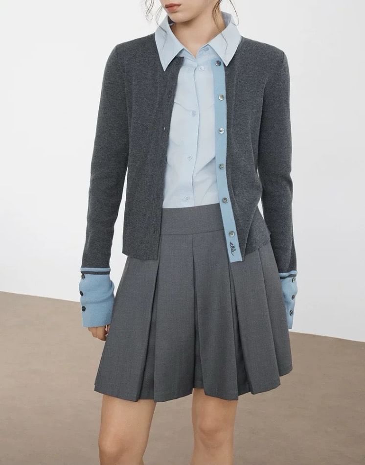 Crew Neck Two Tone Cardigan