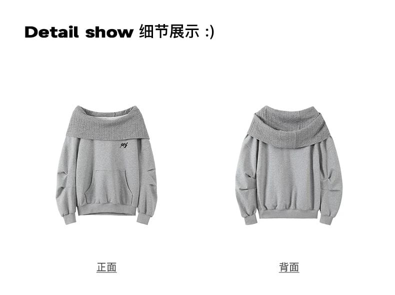 One-Shoulder Lettering Oversized Hoodie / High Waist Wide Leg Jeans