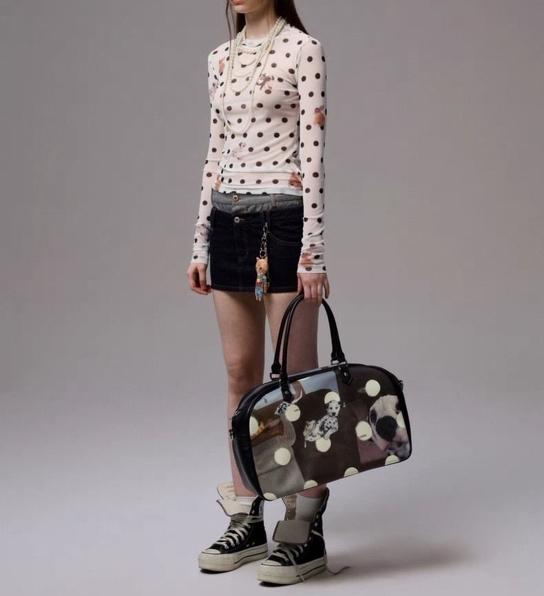 Long-Sleeve Crew Neck Dotted T-Shirt