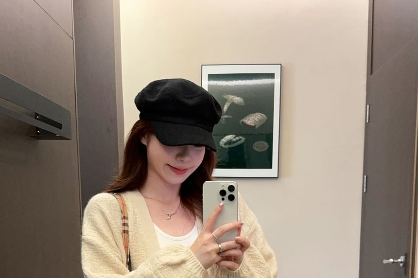 Textured Open Front Plain Knit Cardigan