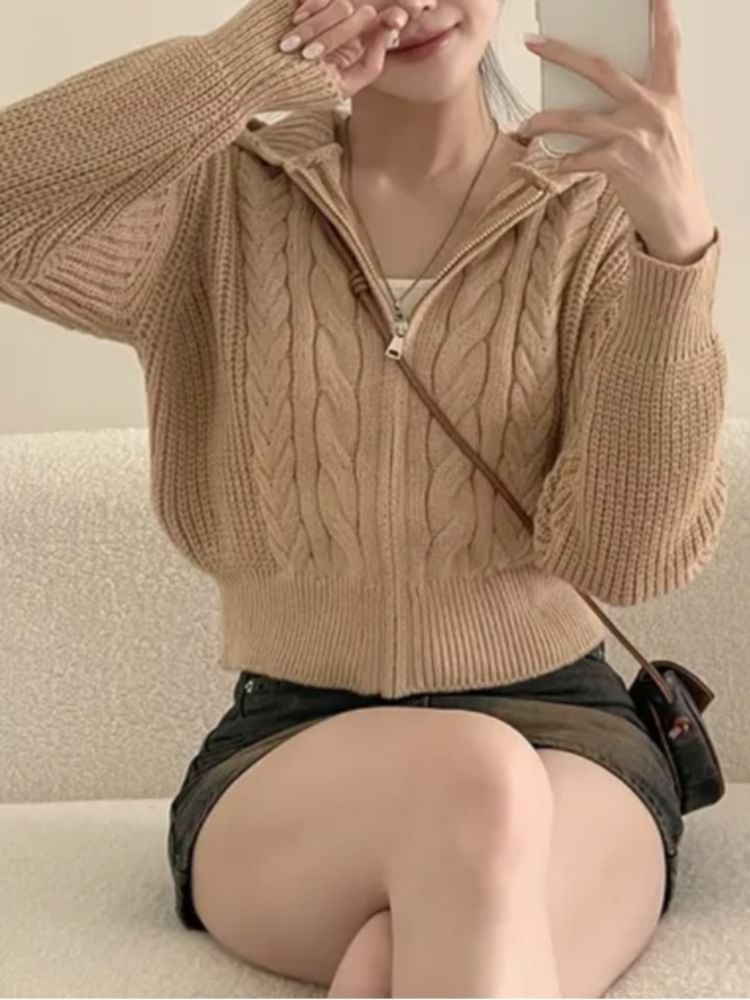 Hooded Zip-Up Cardigan