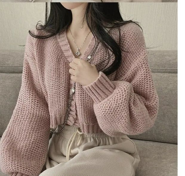 V-Neck Button-Up Cardigan