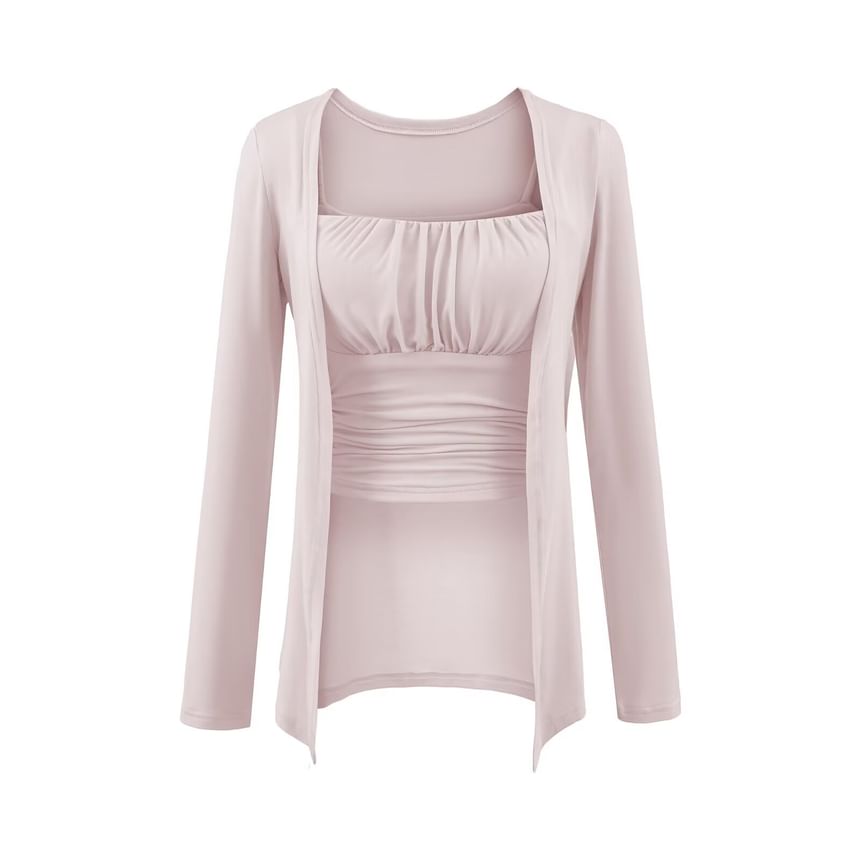 Ruched Padded Camisole Top & Open Front Cardigan Set