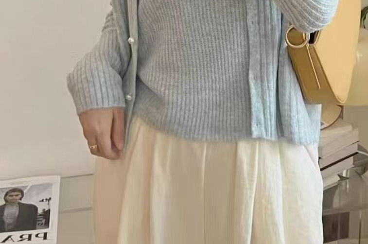Lace Knit Cami Top and Faux Pearl Button Cardigan Set