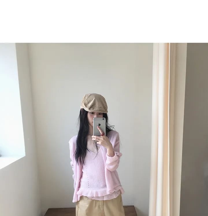 Scoop Neck Knit Cami with Ruffle Cardigan Set