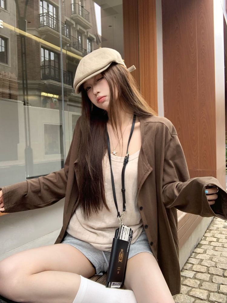 Round Neck Cardigan with Scoop Tank Top