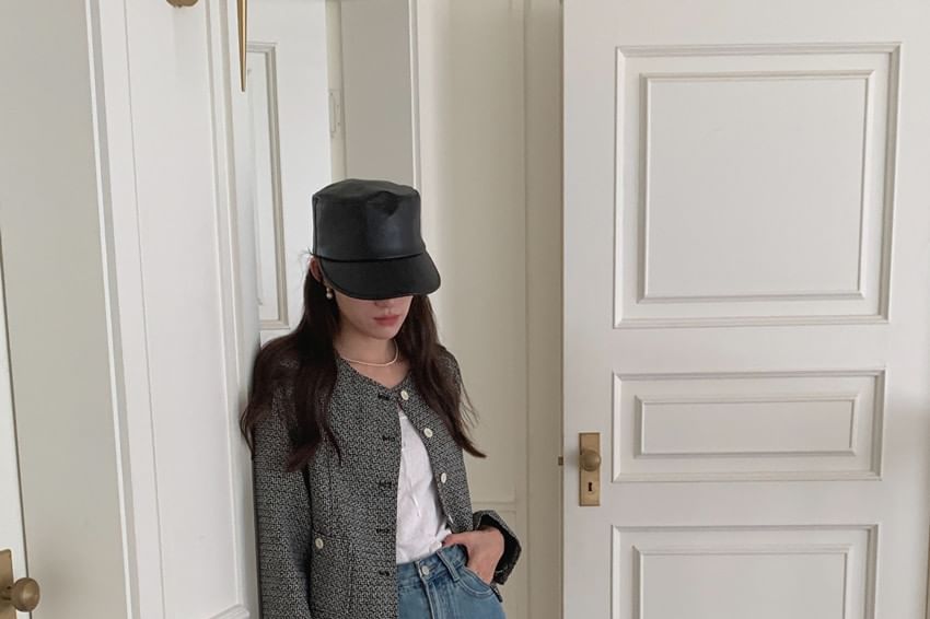 Round Neck Tweed Button Jacket