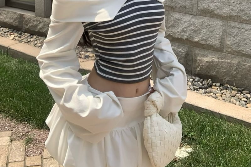 Off-Shoulder Long Sleeve Striped Panel Top