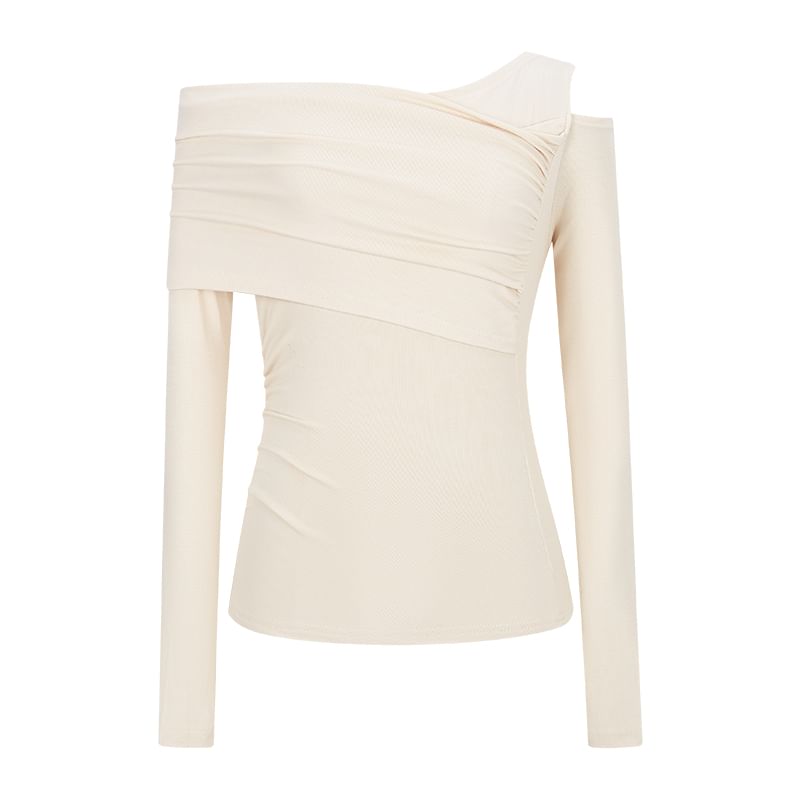 One-Shoulder Cold-Shoulder Long Sleeve Ruched Top