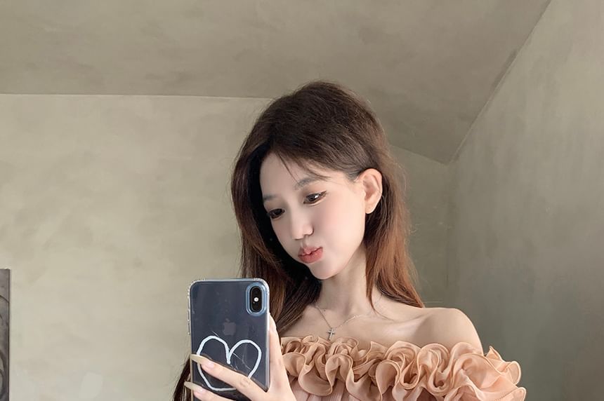 Off-Shoulder Long Sleeve Ruffle Blouse