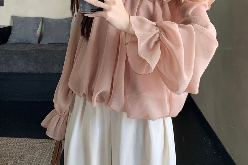Off-Shoulder Long Sleeve Ruffle Blouse