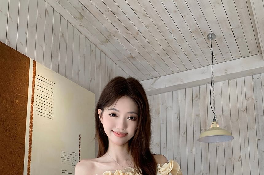 Off-Shoulder Long Sleeve Ruffle Blouse