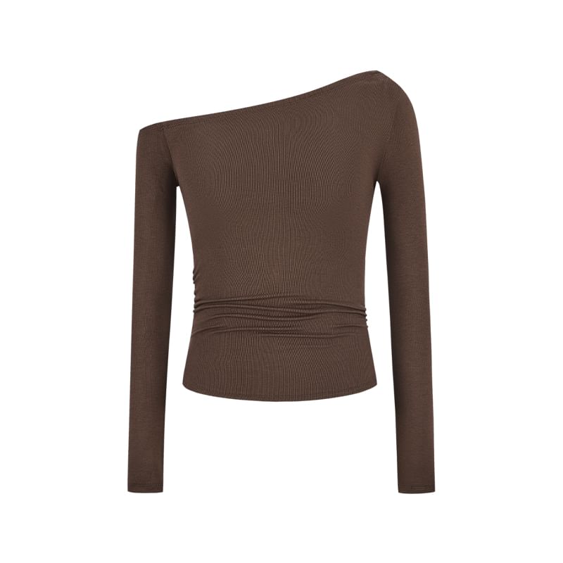 Asymmetric One-Shoulder Long-Sleeve Basic Tee