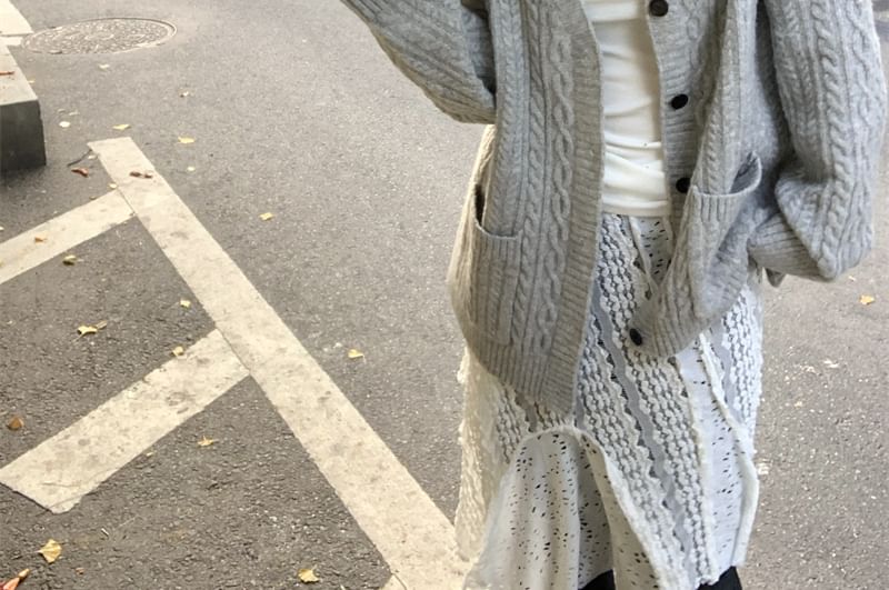 V-Neck Button-Up Cable Knit Cardigan