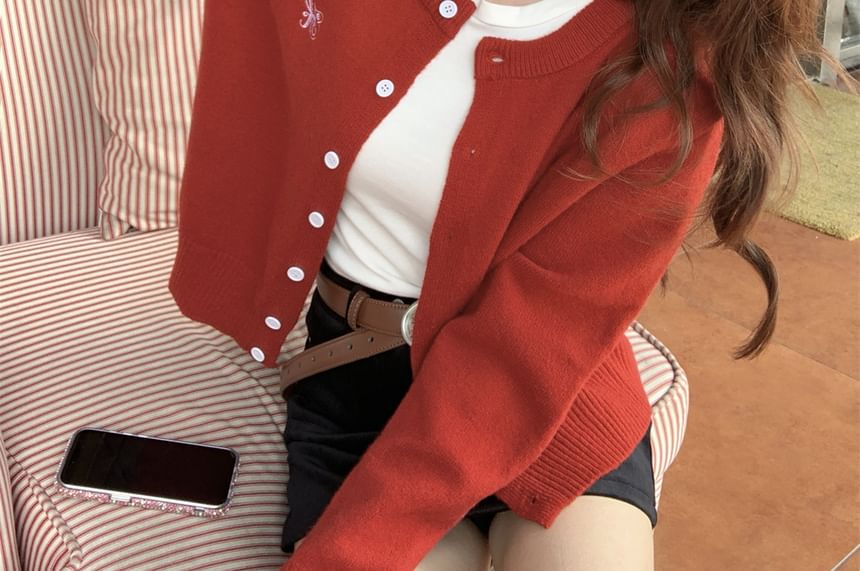 Button-Up Round Neck Cardigan