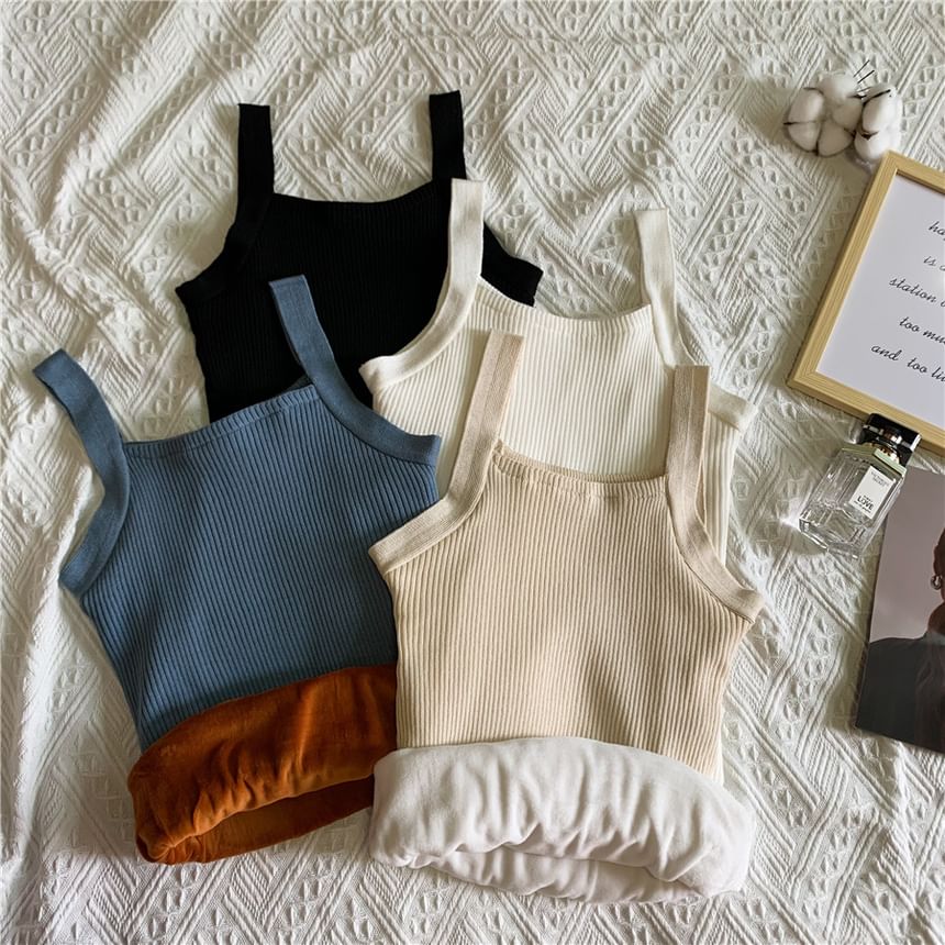 Sleeveless Fleece-Lined Basic Knit Crop Top