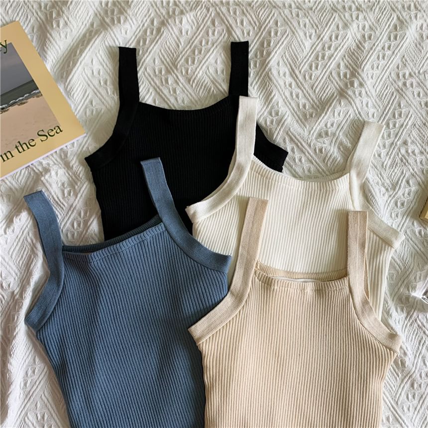 Sleeveless Fleece-Lined Basic Knit Crop Top
