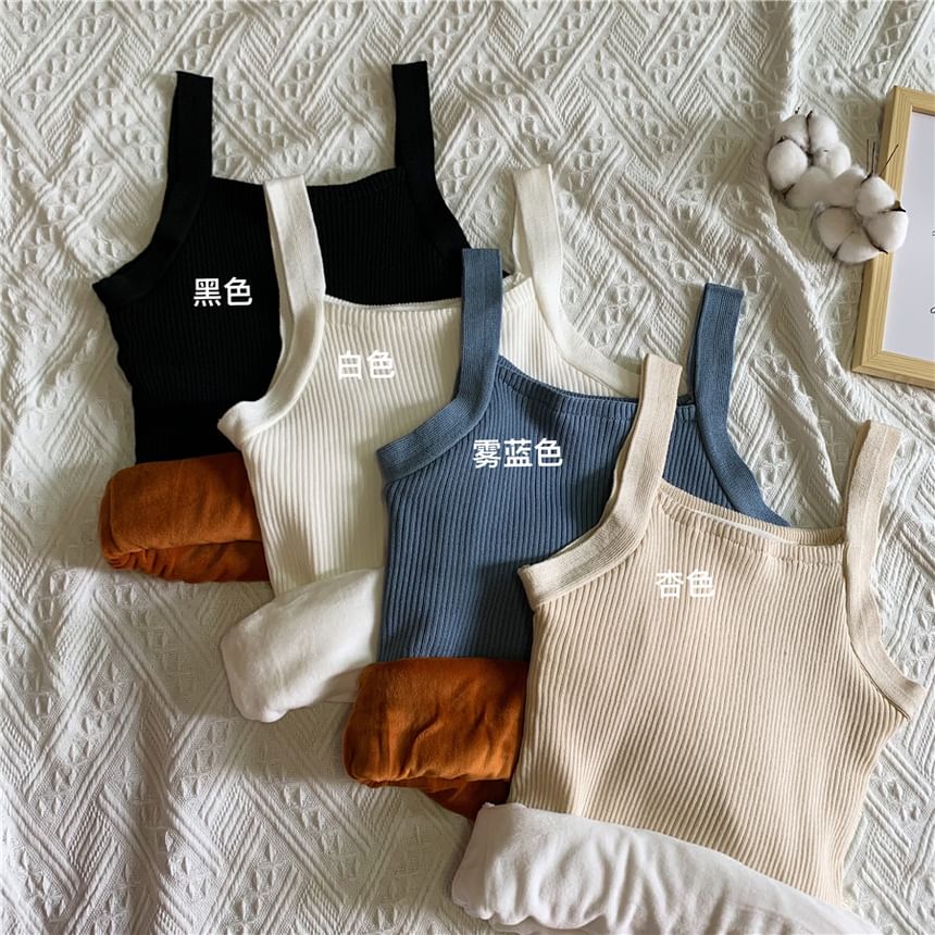 Sleeveless Fleece-Lined Basic Knit Crop Top