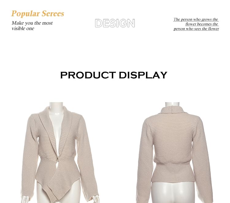 Ribbed V-Neck Plain Cardigan