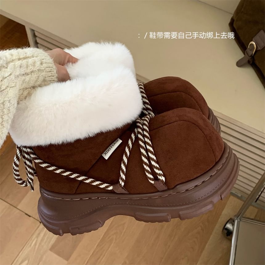 Platform Fleece-Lined Lace-Up Short Snow Boots