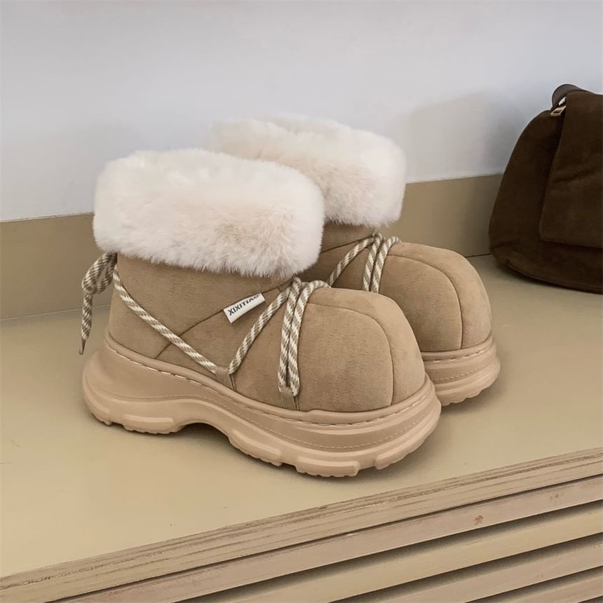 Platform Fleece-Lined Lace-Up Short Snow Boots