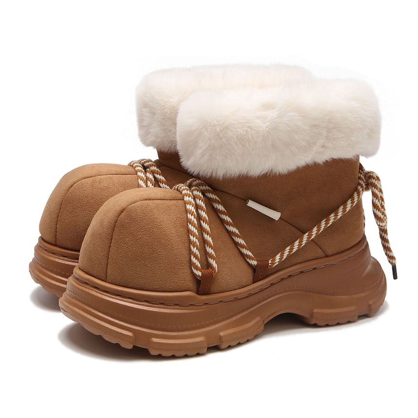 Platform Fleece-Lined Lace-Up Short Snow Boots