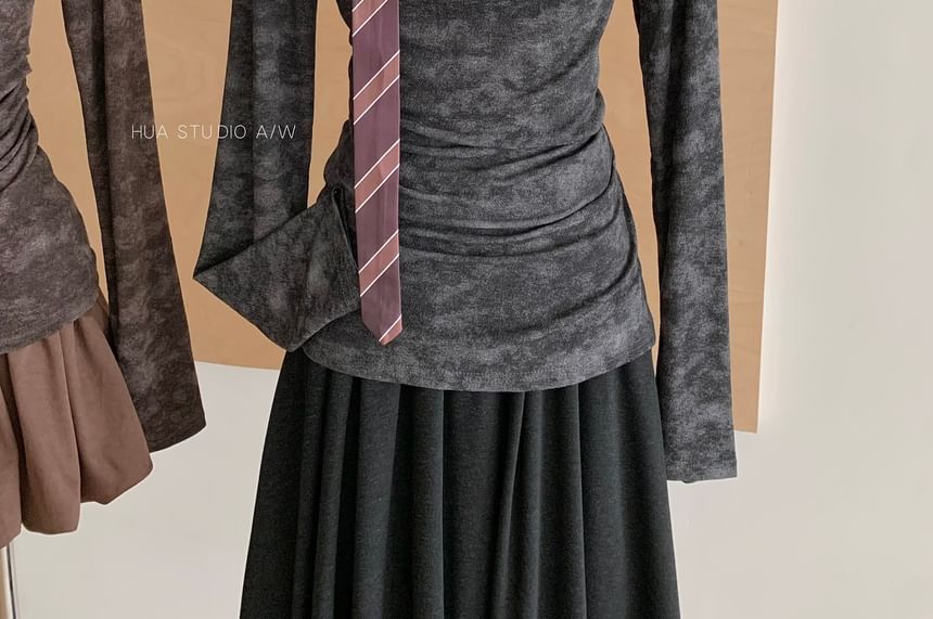 Two-Piece Set: Tie-Dye Scoop Neck Long Sleeve Tee & Neck Tie