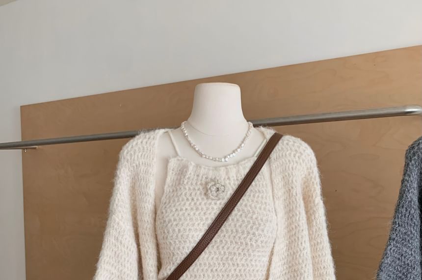 Two-Piece Set: Spaghetti Strap Knit Cami & Cardigan