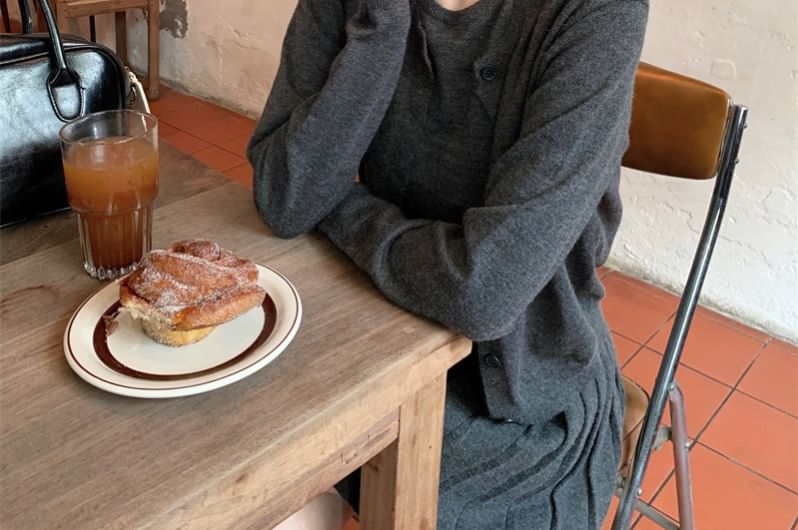Crew Neck Knit Tank, Pleated Mini Skirt, and Cardigan Set