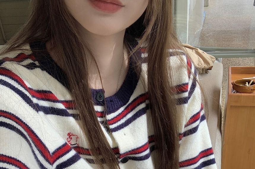 Striped Crew Neck Knit Cardigan