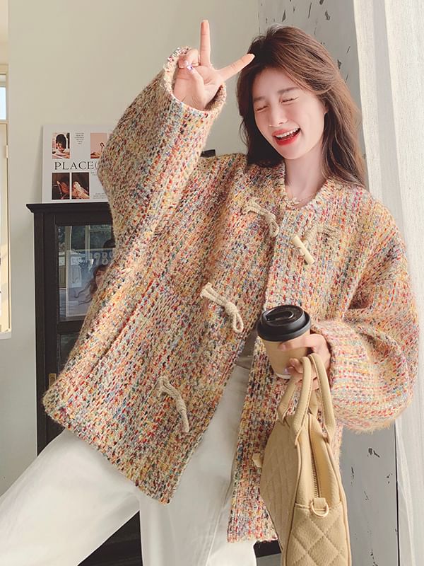 Band Collar Tweed Toggle Jacket