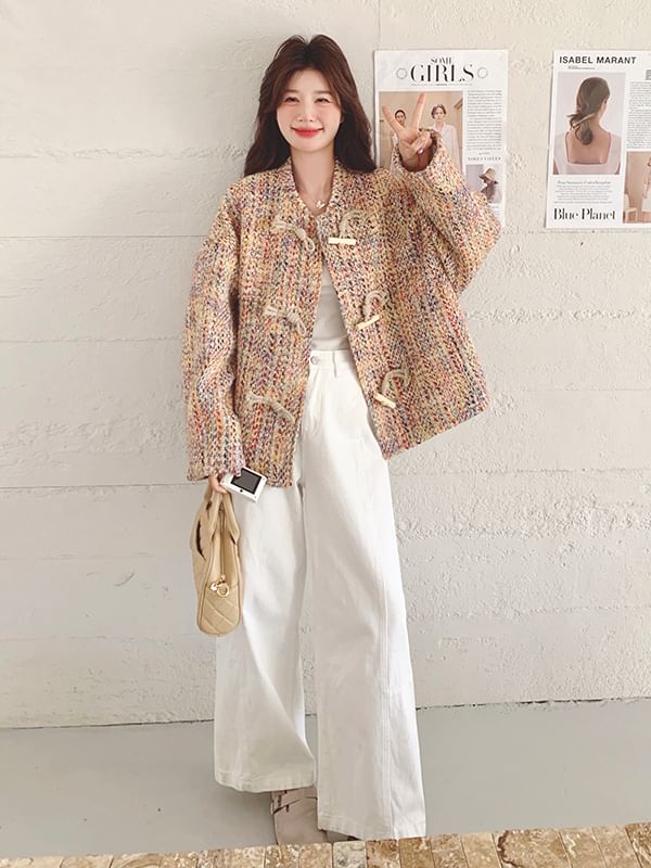 Band Collar Tweed Toggle Jacket