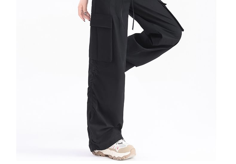 High Rise Plain Wide Leg Cargo Pants