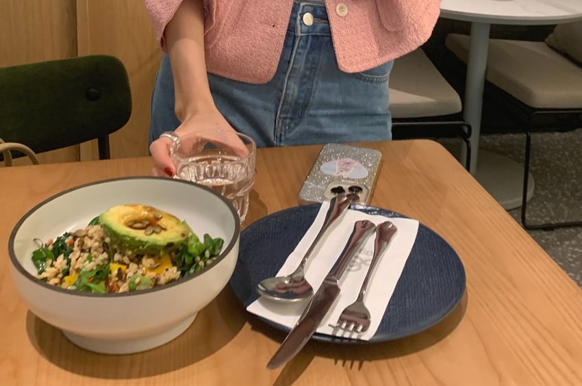 Crew Neck Double-Breasted Plain Tweed Jacket