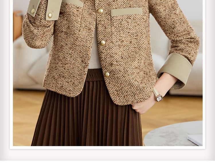 Round Neck Panel Tweed Button Jacket
