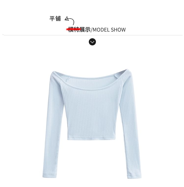 Cropped Off-Shoulder Long Sleeve Casual Tee