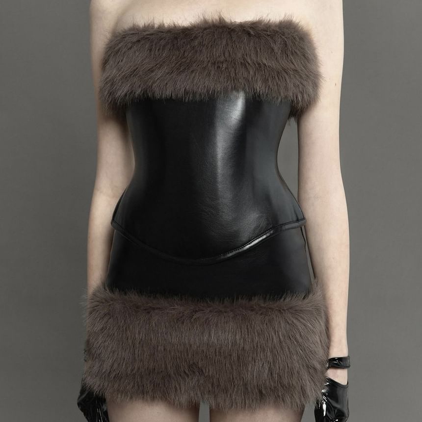 Faux Fur Panel Tube Top or Low-Rise Mini Pencil Skirt