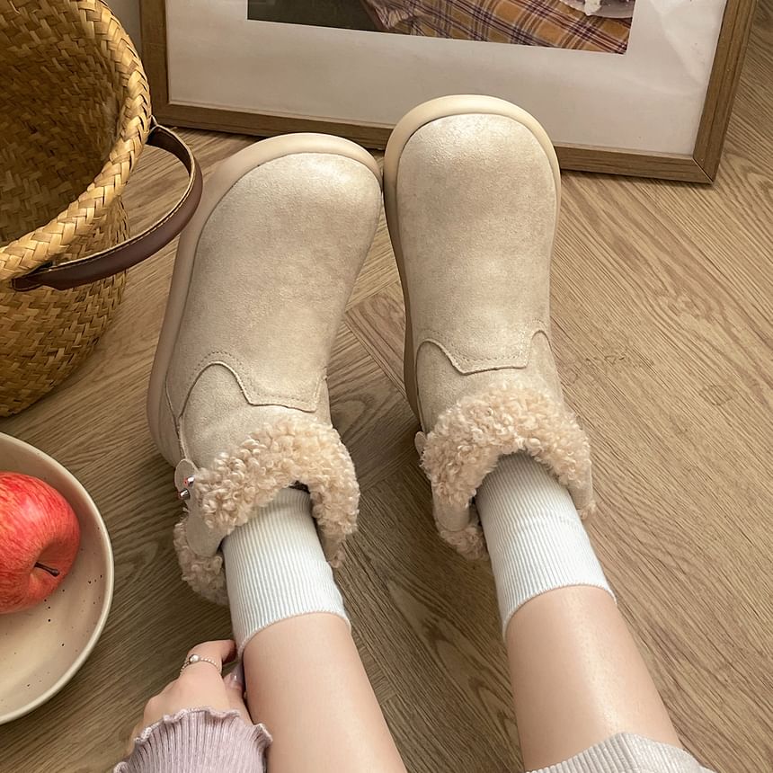 Platform Fleece Panel Faux Suede Short Snow Boots