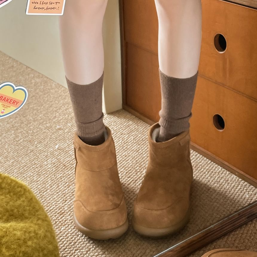 Platform Fleece-Lined Faux Suede Short Snow Boots