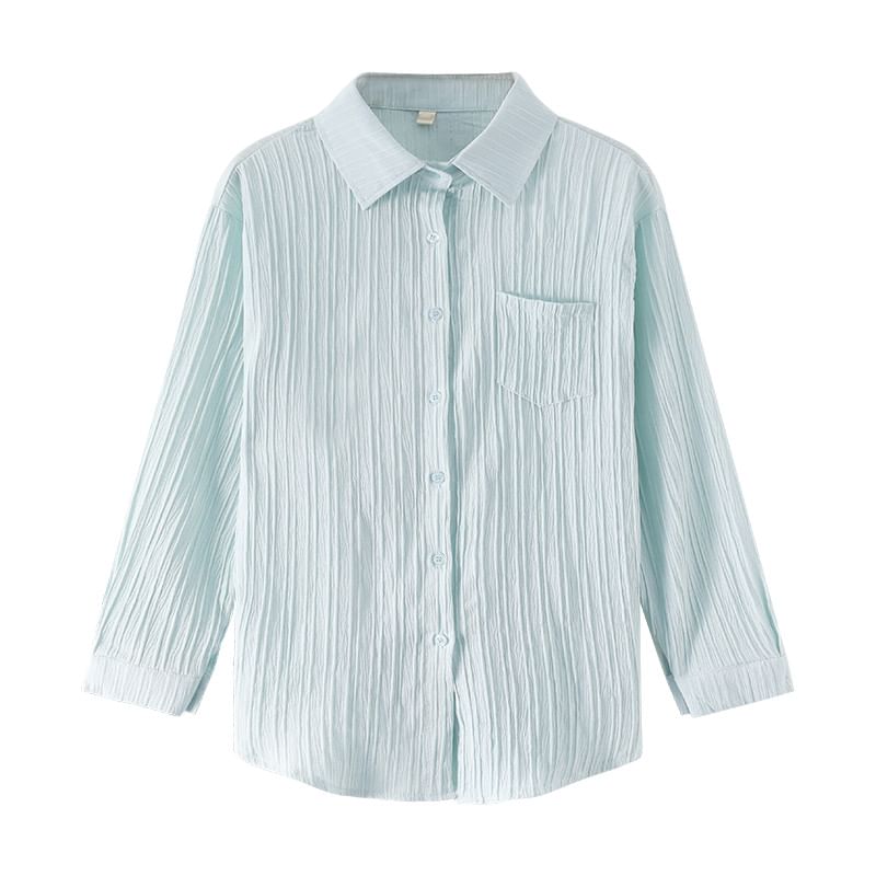 Long Sleeve Button-Down Shirt with Pocket Detail
