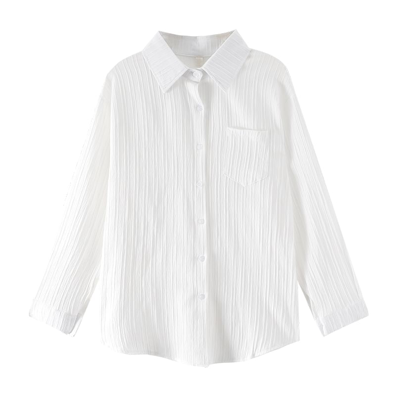 Long Sleeve Button-Down Shirt with Pocket Detail