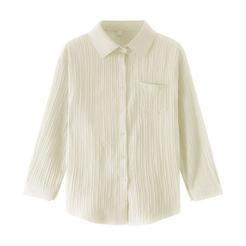 Long Sleeve Button-Down Shirt with Pocket Detail