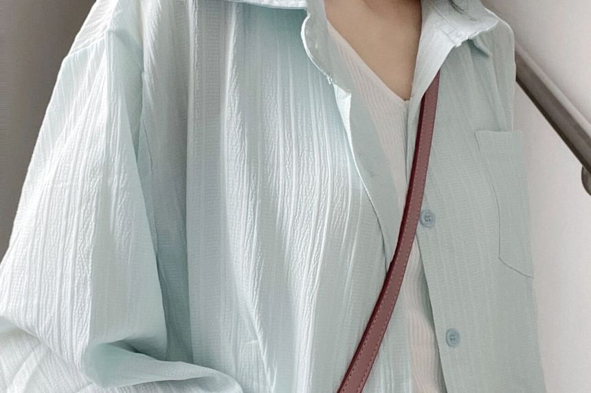Long Sleeve Button-Down Shirt with Pocket Detail