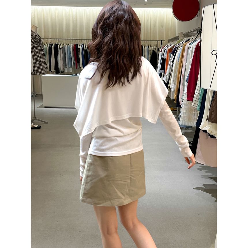 Mock Two-Piece Crew Neck Long Sleeve Fitted Tee