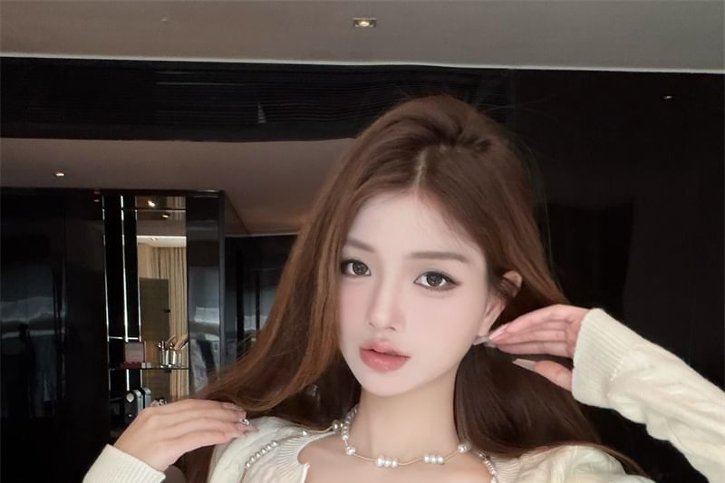 Round-Neck Cable-Knit Cardigan or Button Tube Top
