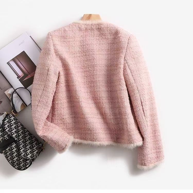 Set: Tweed Faux Pearl Button-Up Jacket + High Rise Mini A-Line Skirt