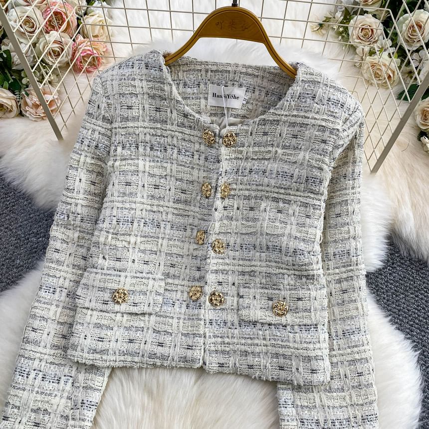 Set: Double Breasted Tweed Jacket + Skirt